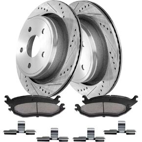 Rear Brake Kit for 2011 2012 2013 2014 2015-2018 Ram 1500, 07-09 Chrysler Aspen, Dodge Ram 1500 Durango Classic Brake Pads and Rotors Kit, Drilled and Slotted Brakes Replacement 13.86" Rotor in Kuwait
