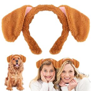 Dog Ear Headband Pink Steampunk Goggles,Halloween Brown Dogs Ears Headbands Paw Themed Costume Accessories for Women,Girls Cosplay Party Decorations in Kuwait
