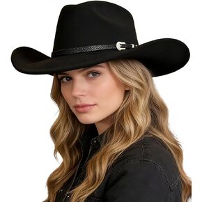 IZUS Classic-Western Felt-Cowboy-Hat for Men-Women Solid-Color Roll-Up-Brim Cowgirl-Hat with Rivets Rhinestones Decor Medium in Kuwait