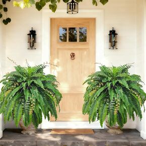2pcs 48in 88 Blades Artificial Boston Ferns for Outdoors Large, UV Resistant Faux Outdoor Plants,Weatherproof Fake Ferns Plants Outdoor Indoor for Garden Porch Patio Home Decor in Kuwait
