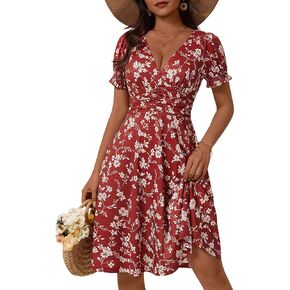 فستان الشمس الصيفي للسيدات من HUHOT بأكمام منتفخة مع جيوب in Kuwait