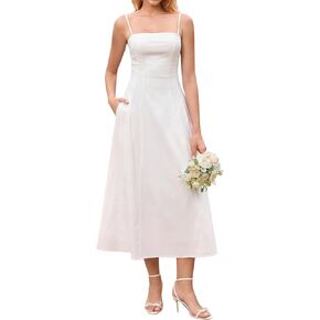 فساتين زفاف للضيوف للنساء صيفية كاجوال بحزام سباغيتي فستان صيفي متموج للتخرج متوسط ​​الطول مع جيوب in Kuwait