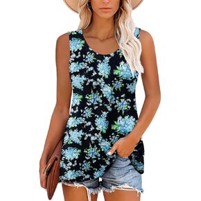 onlypuff Womens Tank Tops Sleeveless Pleated Crew Neck Shirts Dressy Casual Work Cami Blouse in Kuwait