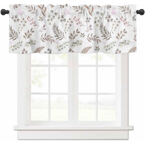 ستارة معالجة النوافذ قطعة واحدة بألوان مائية لغرفة المعيشة، جيب قضيب، ستارة فائقة النعومة مقاس 54 × 18 بوصة لتزيين الحمام والمطبخ، براعم زهور وردية وأوراق بنية in Kuwait