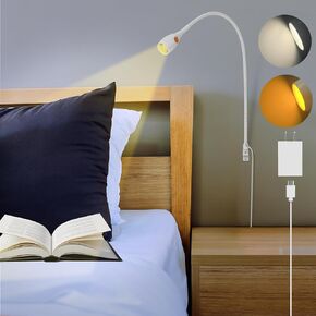 مصباح قراءة مثبت على الحائط، مصباح كتاب مثبت على اللوح الأمامي البسيط، مصباح LED خافت مع مصباح قراءة بمفتاح رأس المصباح، يعمل بمنفذ USB-C، CRI 95+ (4000K + إضاءة ليلية كهرمانية) (أسود) in Kuwait