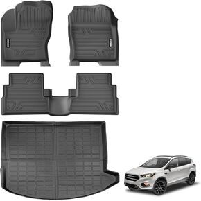 سجادات أرضية لسيارة Ford F150 2015-2026 SuperCrew Cab (تشمل 2022-2025 Lightning) بدون سجادة تخزين مسطحة قابلة للطي وبطانة TPE لجميع الأحوال الجوية وبطانات أرضية الصف الأول والثاني، 3 قطع باللون الأسود in Kuwait