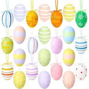 24 قطعة من زينة بيض عيد الفصح، زينة بلاستيكية لتعليق عيد الفصح للأشجار، بيض عيد الفصح للأماكن الداخلية والخارجية، بيض زخرفي ملون للحرف اليدوية والحفلات المدرسية والمكتب وديكور المنزل وهدايا عيد الفصح [JIstyle] in Kuwait
