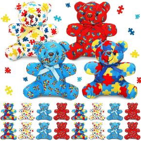16 Pcs Autism Awareness Bears Bulk Blue Red Yellow Colorful Puzzle Heart Ribbon Bears Community Event Autism Awareness Day Gifts in Kuwait