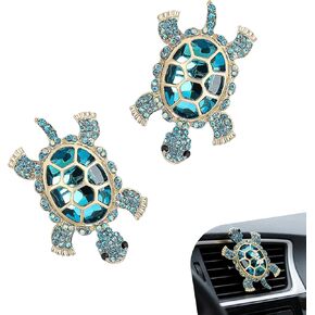 2 PCS Turtle Car Air Vent Clips, Bling Rhinestone 3D Sea Turtle Diffuser, Alloy Anti-rust AC Straight Outlet Decoration Clip, Ocean-themed Interior Accessory for Women Girls (Blue) in Kuwait