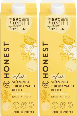 شامبو التنظيف 2 في 1 من The Honest Company + كرتونة إعادة تعبئة غسول الجسم | لطيف على الطفل | مشتق طبيعيًا، خالٍ من مسببات الدموع، لا يسبب الحساسية | لافندر هادئ، 32 أونصة سائلة in Kuwait