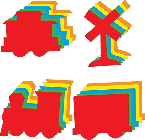 124 Pcs Train Large Assorted Color Creative Cut-Out Set 5.5in Size 4 Designs- Engine Box Car Caboose Crossing Sign, Classroom Bulletin Board Décor Train Theme Craft Activities for Kids USA Made in Saudi Arabia