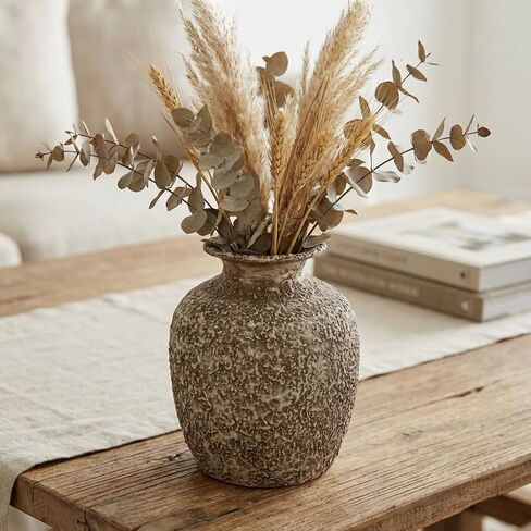 Brown Ceramic Vase - 7 Inch Rustic Textured Vase for Flower, Terracotta Farmhouse Vases for Home Decor, Coffee Table, Artificial Branches, Night Stand Decor in Saudi Arabia