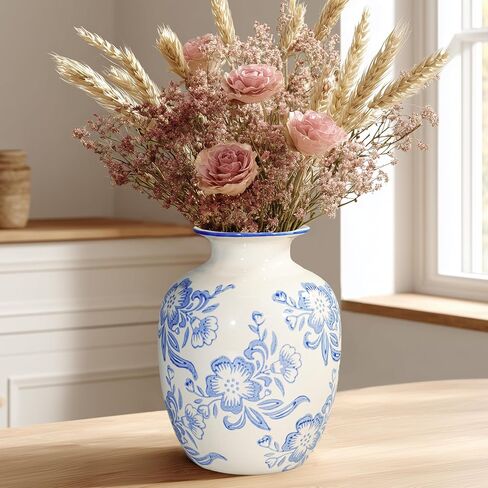 Brown Ceramic Vase - 7 Inch Rustic Textured Vase for Flower, Terracotta Farmhouse Vases for Home Decor, Coffee Table, Artificial Branches, Night Stand Decor in Saudi Arabia