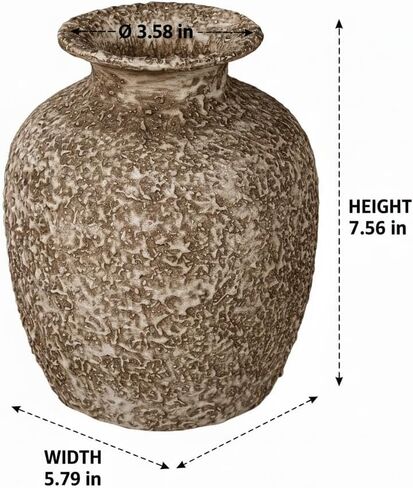 Brown Ceramic Vase - 7 Inch Rustic Textured Vase for Flower, Terracotta Farmhouse Vases for Home Decor, Coffee Table, Artificial Branches, Night Stand Decor in Saudi Arabia