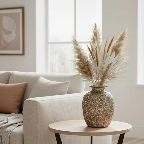 Brown Ceramic Vase - 7 Inch Rustic Textured Vase for Flower, Terracotta Farmhouse Vases for Home Decor, Coffee Table, Artificial Branches, Night Stand Decor in Saudi Arabia