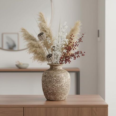 Brown Ceramic Vase - 7 Inch Rustic Textured Vase for Flower, Terracotta Farmhouse Vases for Home Decor, Coffee Table, Artificial Branches, Night Stand Decor in Saudi Arabia