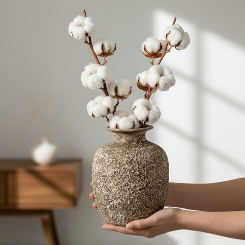 Brown Ceramic Vase - 7 Inch Rustic Textured Vase for Flower, Terracotta Farmhouse Vases for Home Decor, Coffee Table, Artificial Branches, Night Stand Decor in Saudi Arabia