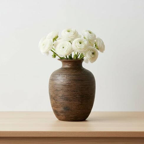 Brown Ceramic Vase - 7 Inch Rustic Textured Vase for Flower, Terracotta Farmhouse Vases for Home Decor, Coffee Table, Artificial Branches, Night Stand Decor in Saudi Arabia