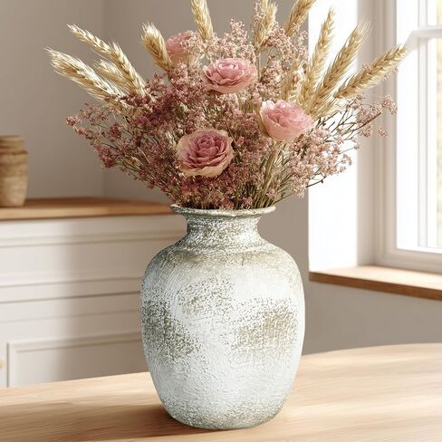 Brown Ceramic Vase - 7 Inch Rustic Textured Vase for Flower, Terracotta Farmhouse Vases for Home Decor, Coffee Table, Artificial Branches, Night Stand Decor in Saudi Arabia