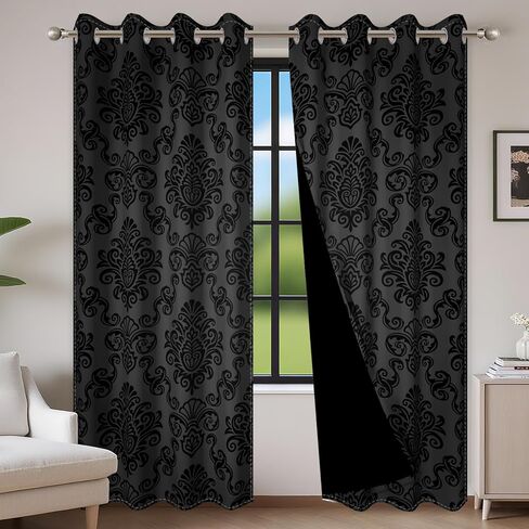 Baocicco Black Blackout Curtains 84 inch Long - Ombre Damask Patterned Window Drapes Thermal Insulted Curtains for Bedroom Living Room, 2 Panels 42Wx84L in Kuwait