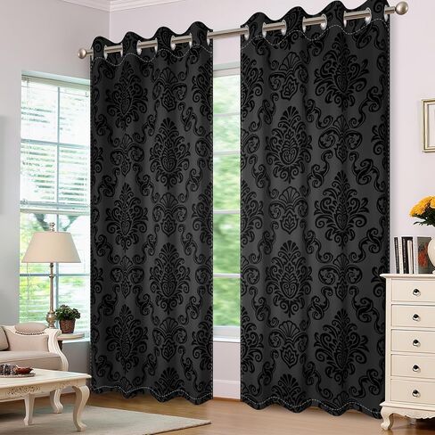 Baocicco Black Blackout Curtains 84 inch Long - Ombre Damask Patterned Window Drapes Thermal Insulted Curtains for Bedroom Living Room, 2 Panels 42Wx84L in Kuwait