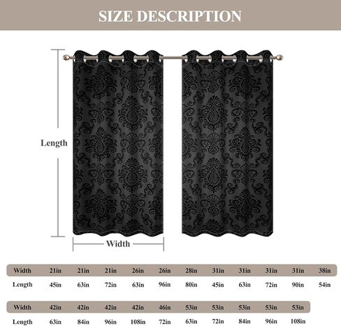 Baocicco Black Blackout Curtains 84 inch Long - Ombre Damask Patterned Window Drapes Thermal Insulted Curtains for Bedroom Living Room, 2 Panels 42Wx84L in Kuwait
