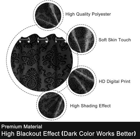 Baocicco Black Blackout Curtains 84 inch Long - Ombre Damask Patterned Window Drapes Thermal Insulted Curtains for Bedroom Living Room, 2 Panels 42Wx84L in Kuwait