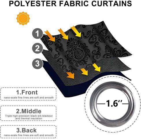 Baocicco Black Blackout Curtains 84 inch Long - Ombre Damask Patterned Window Drapes Thermal Insulted Curtains for Bedroom Living Room, 2 Panels 42Wx84L in Kuwait