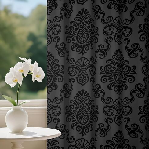 Baocicco Black Blackout Curtains 84 inch Long - Ombre Damask Patterned Window Drapes Thermal Insulted Curtains for Bedroom Living Room, 2 Panels 42Wx84L in Kuwait