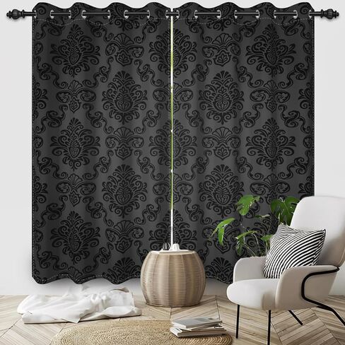 Baocicco Black Blackout Curtains 84 inch Long - Ombre Damask Patterned Window Drapes Thermal Insulted Curtains for Bedroom Living Room, 2 Panels 42Wx84L in Kuwait