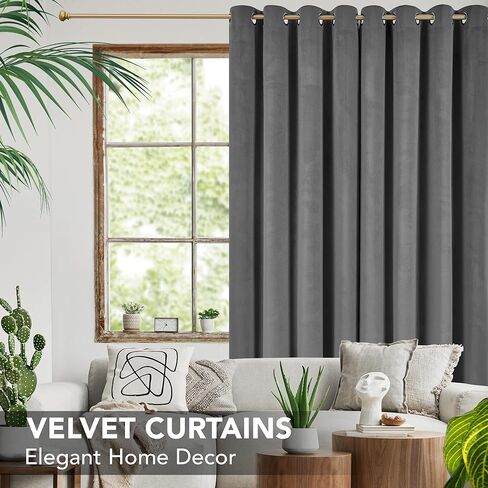 Deconovo 100% Blackout Curtains Velvet, 52x84 Inch, Grey, Grommet Thermal Insulated Curtain for Bedroom, Curtains with Microfiber Coating, 2 Panels in Kuwait