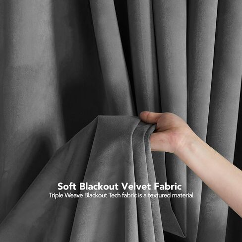 Deconovo 100% Blackout Curtains Velvet, 52x84 Inch, Grey, Grommet Thermal Insulated Curtain for Bedroom, Curtains with Microfiber Coating, 2 Panels in Kuwait