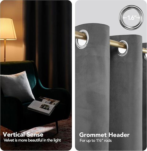 Deconovo 100% Blackout Curtains Velvet, 52x84 Inch, Grey, Grommet Thermal Insulated Curtain for Bedroom, Curtains with Microfiber Coating, 2 Panels in Kuwait