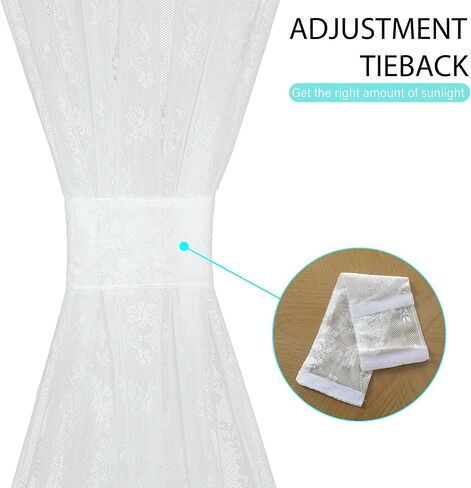 الدانتيل الفرنسي ستارة الباب 72 بوصة طويلة الأزهار الفوال الستائر شبه شير الأبيض الستار الجانبي للباب الزجاجي الفناء الأمامي الباب Tieback وشملت، 2 لوحات in Kuwait