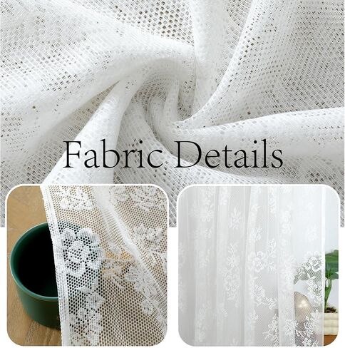 الدانتيل الفرنسي ستارة الباب 72 بوصة طويلة الأزهار الفوال الستائر شبه شير الأبيض الستار الجانبي للباب الزجاجي الفناء الأمامي الباب Tieback وشملت، 2 لوحات in Kuwait