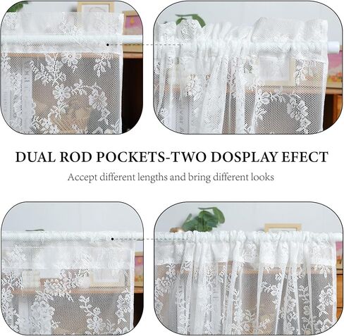 الدانتيل الفرنسي ستارة الباب 72 بوصة طويلة الأزهار الفوال الستائر شبه شير الأبيض الستار الجانبي للباب الزجاجي الفناء الأمامي الباب Tieback وشملت، 2 لوحات in Kuwait