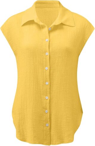 Linen Shirts for Women Oversize Button Down Blouse Short Sleeve Breathable Daily Wear Casual Tops in Saudi Arabia