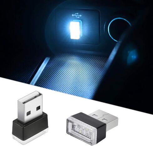 2Pcs USB LED Atmosphere Lights Mini Car Interior Accessories Ambient Lamp, Mini USB LED Decoration Night Light for All Car Interiors (ice Blue) in Saudi Arabia