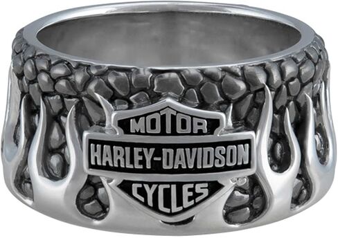 Harley-Davidson Men's Textured Flames Bar & Shield Stainless Steel Metal Ring in Saudi Arabia