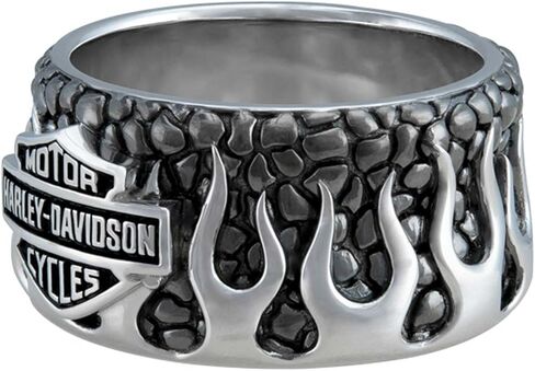 Harley-Davidson Men's Textured Flames Bar & Shield Stainless Steel Metal Ring in Saudi Arabia