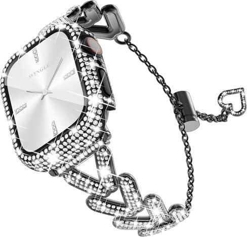 سوار Wingle Bling وحافظة لساعة Apple Watch Band 41mm Series 9 8 7 للسيدات، سوار معدني كريستالي فاخر متألق بحجر الراين مع حافظة حماية للشاشة الماسية، 41 مم ذهبي وردي in Kuwait