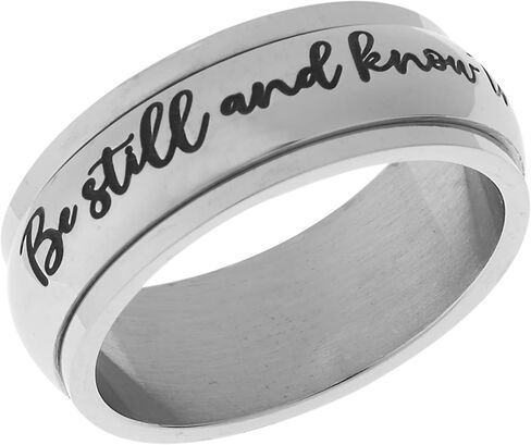 مجوهرات الخرز واللؤلؤ 8 مم من الفولاذ المقاوم للصدأ للنساء والرجال حلقة دوارة ملهمة كن ثابتًا واعلم أنني الله مزمور 46:10 القلق المسيحي الديني وتخفيف التوتر مقاسات من 6 إلى 9 in Kuwait