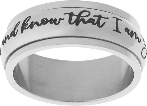 مجوهرات الخرز واللؤلؤ 8 مم من الفولاذ المقاوم للصدأ للنساء والرجال حلقة دوارة ملهمة كن ثابتًا واعلم أنني الله مزمور 46:10 القلق المسيحي الديني وتخفيف التوتر مقاسات من 6 إلى 9 in Kuwait