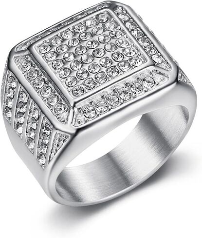 مثلج خارج الدائري للرجال السلس حلقة مربعة الهيب هوب الدائري 316 الفولاذ المقاوم للصدأ حلقات السائق مشع بلينغ الكوبي نمط مثلج خارج مجوهرات الشرير الدائري نادي حلقة معدنية ثقيلة حفل زفاف in Kuwait