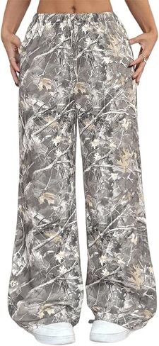 Girl's Wide Leg Sweatpants Y2k Camo Sweatpants Elastic Waist Lounge Trousers with Pockets Vintage Streetwear in Kuwait