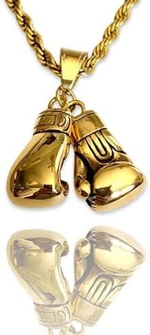 Boxing Gloves Pendant Necklace – 14K Gold & Silver Finish, Stainless Steel 3mm Rope Chain, Iced Out Fighter Boxer Jewelry for Men & Women in Saudi Arabia
