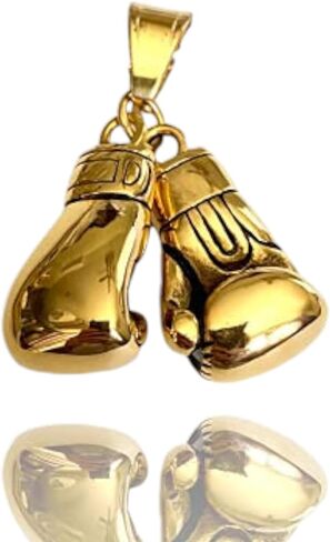 Boxing Gloves Pendant Necklace – 14K Gold & Silver Finish, Stainless Steel 3mm Rope Chain, Iced Out Fighter Boxer Jewelry for Men & Women in Saudi Arabia