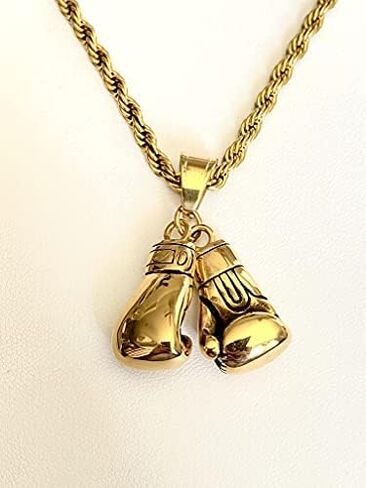 Boxing Gloves Pendant Necklace – 14K Gold & Silver Finish, Stainless Steel 3mm Rope Chain, Iced Out Fighter Boxer Jewelry for Men & Women in Saudi Arabia