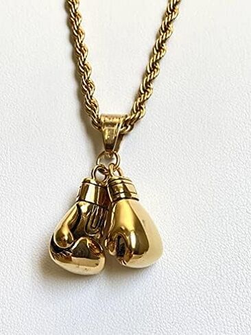 Boxing Gloves Pendant Necklace – 14K Gold & Silver Finish, Stainless Steel 3mm Rope Chain, Iced Out Fighter Boxer Jewelry for Men & Women in Saudi Arabia