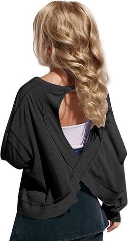 Open Back Workout Tops for Girls Long Sleeve Backless Athletic Shirts Casual Crop Running Tee Cute Y2k Sports Clothes in Saudi Arabia